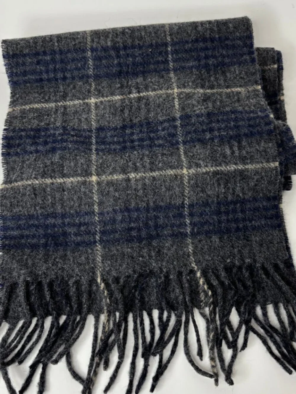 Barbour by Moon 100% Wool Scarf Made in England Tartan Check Gray Blue